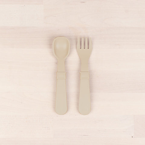 Re-Play Recycled Plastic Fork & Spoon in Light Grey Sand