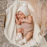 Snuggle Hunny Merino Wool Baby Bonnet and Booties in Ivory White