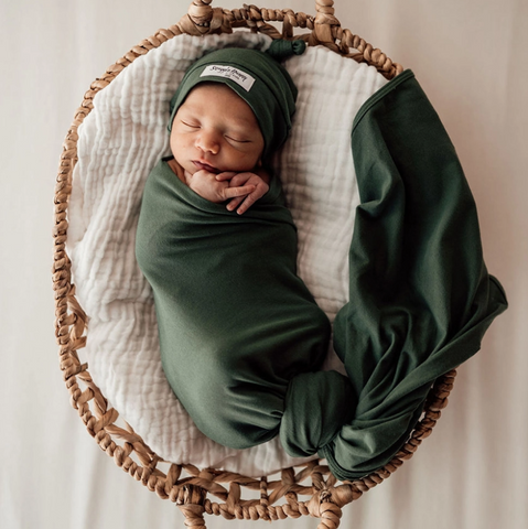 Snuggle Hunny Olive Jersey Wrap with Matching Beanie