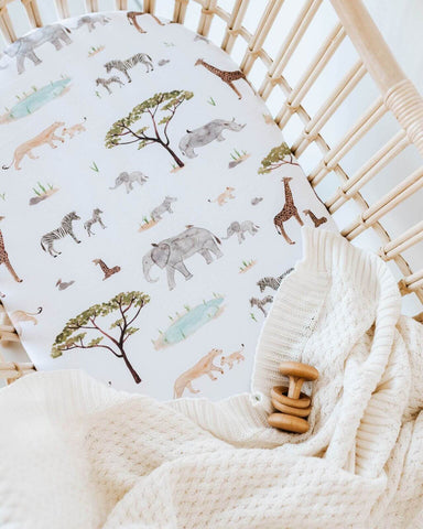 Snuggle Hunny Cotton Fitted Bassinet Sheet in Safari