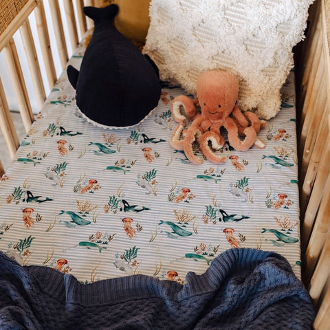Snuggle Hunny Cotton Fitted Cot Sheet in Whale