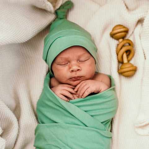 Snuggle Hunny Sage Jersey Wrap with Matching Beanie
