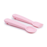 We Might be Tiny Feedie Fork & Spoon Set in Powder (Baby) Pink