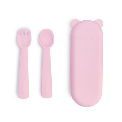 We Might be Tiny Feedie Fork & Spoon Set in Powder (Baby) Pink