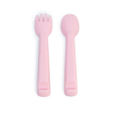 We Might be Tiny Feedie Fork & Spoon Set in Powder (Baby) Pink