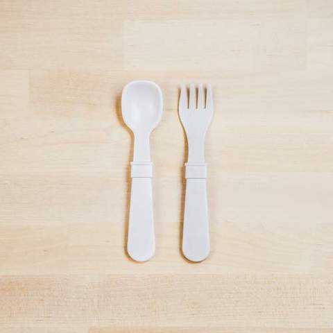 Re-Play Recycled Plastic Fork & Spoon in White