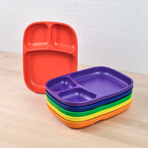 Re-Play Recycled Plastic Divided Plates in Set of Six Crayon Colours - Adult
