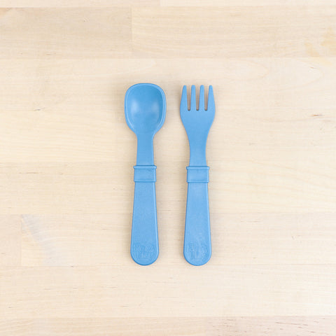 Re-Play Recycled Plastic Fork & Spoon - Denim